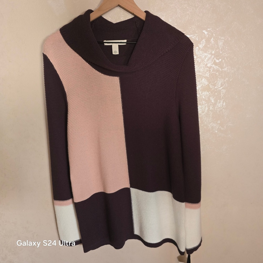 Emaline Womens Color Block Cowl Neck‎ Long Sleeve Knit Sweater, Size L NWT